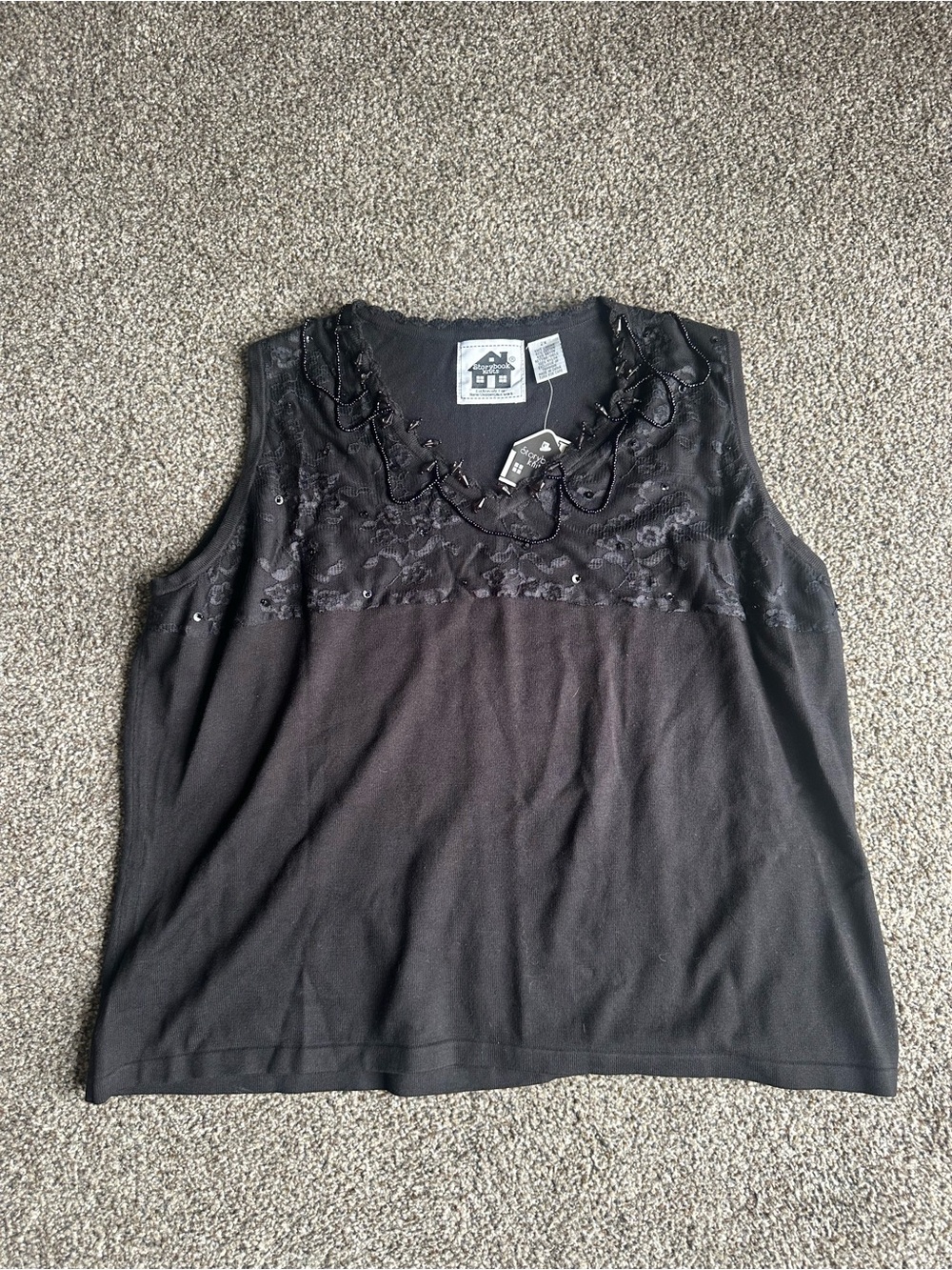 Storybook Knits Black Lace-Trim Sleeveless Tank
